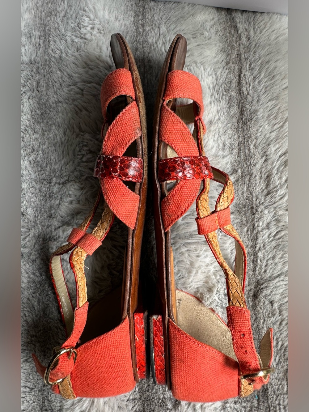Alexandre Birman Coral Canvas & Python Leather Braided Flat Sandals 6.5 - Picture 4 of 9